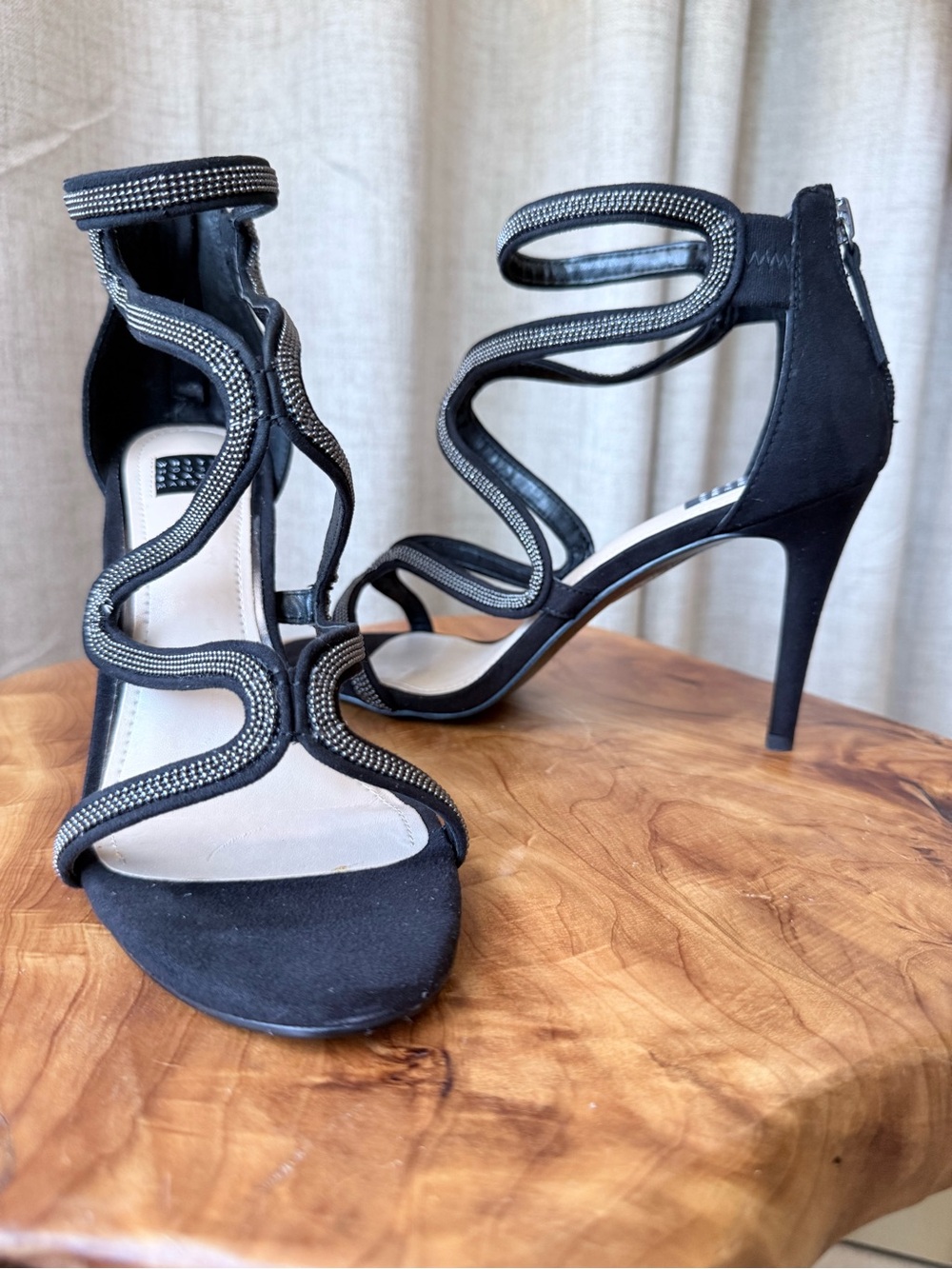 White House Black Market Black Rhinestone Strappy Heels Size 8M Evening Shoes - Picture 5 of 5
